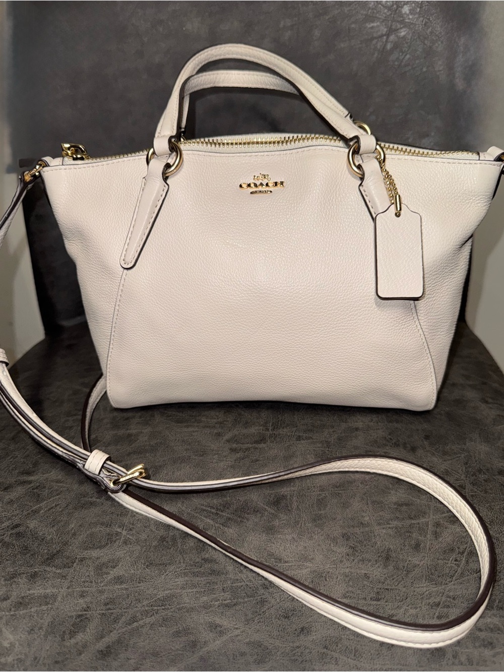 NWOT, used once

Coach Ivory Pebbled Leather Satchel with Removable Strap